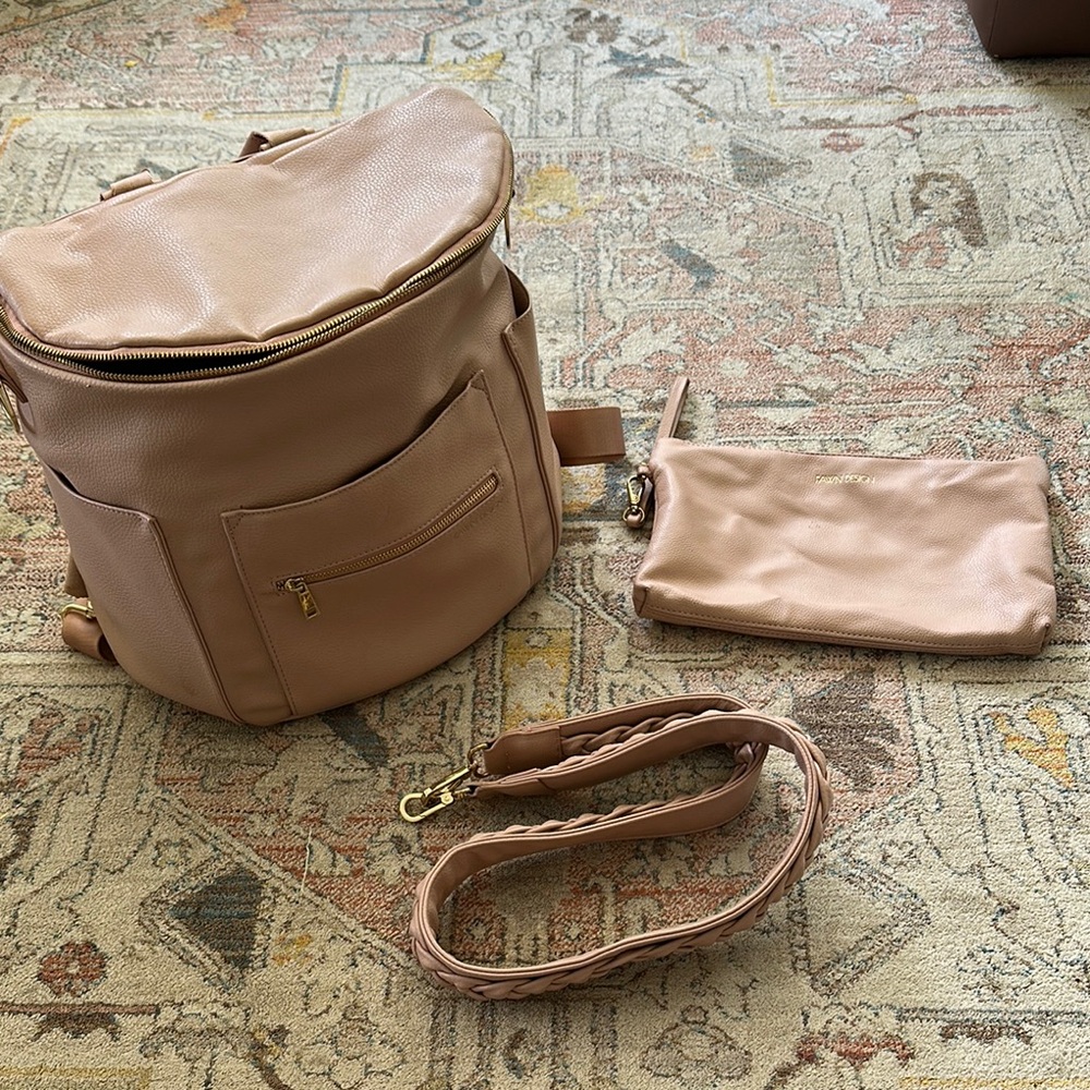 Diaper Bag Pink Leather Backpack and Pouch Set
